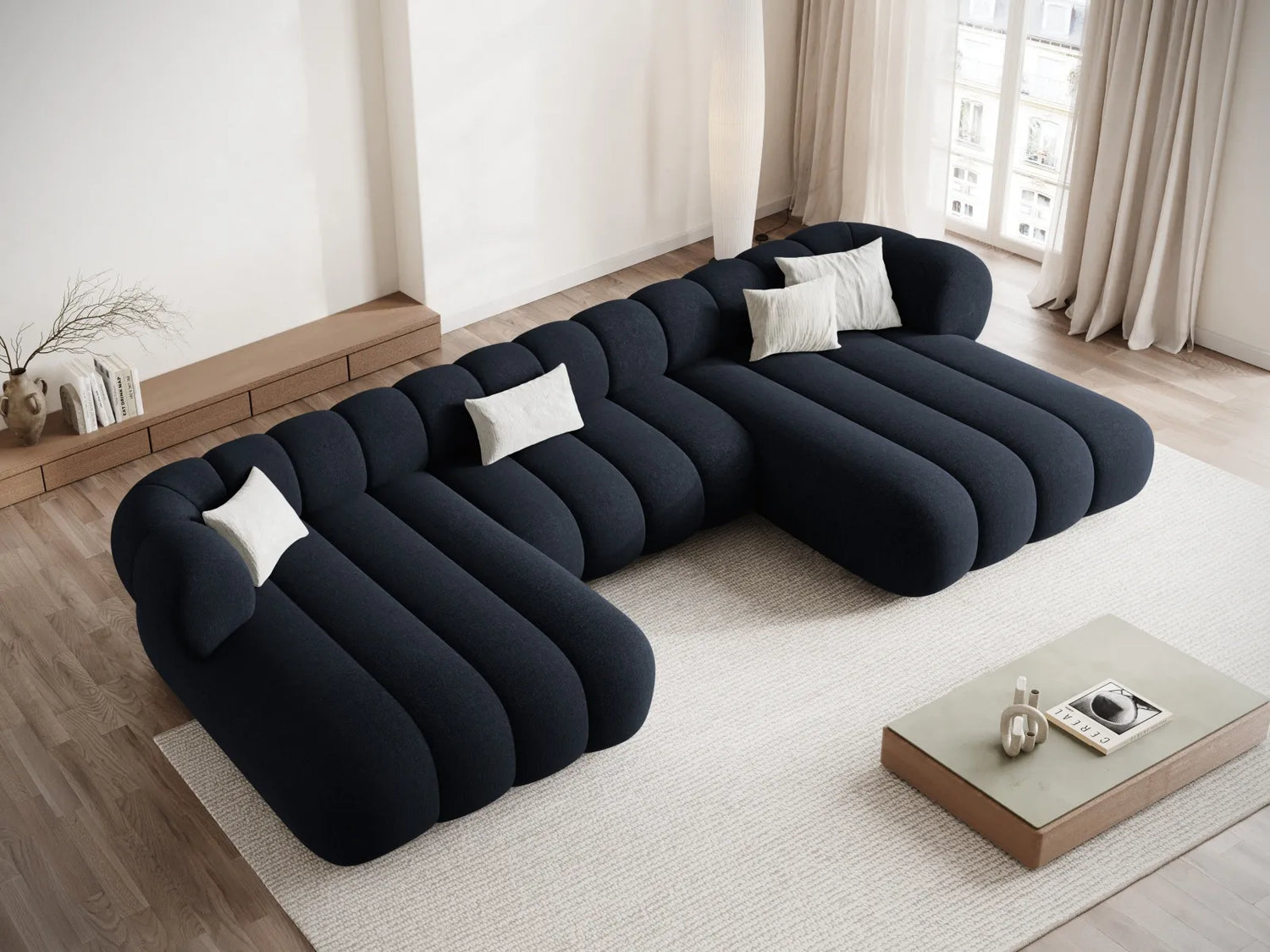 Koge 6-Sitzer Panorama Sofa aus Chenille in Hellgrau (Eden 18 Grey), Beine in Schwarzes Plastik, 348x165x70 cm von Cosmopolitan Design – Bild 2