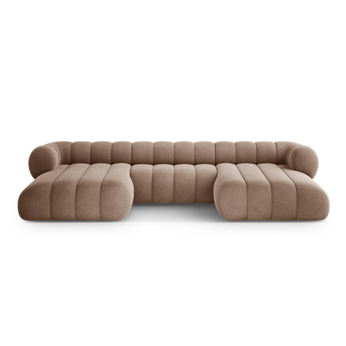 Koge 6-Sitzer Panorama Sofa aus Samt in Dunkelbeige (Vogue 3), Beine in Schwarzes Plastik, 348x165x70 cm von Cosmopolitan Design – Bild 1