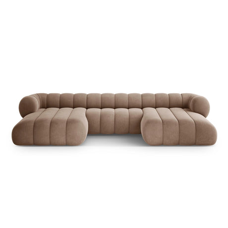Koge 6-Sitzer Panorama Sofa aus Samt in Dunkelbeige (Vogue 3), Beine in Schwarzes Plastik, 348x165x70 cm von Cosmopolitan Design – Bild 1