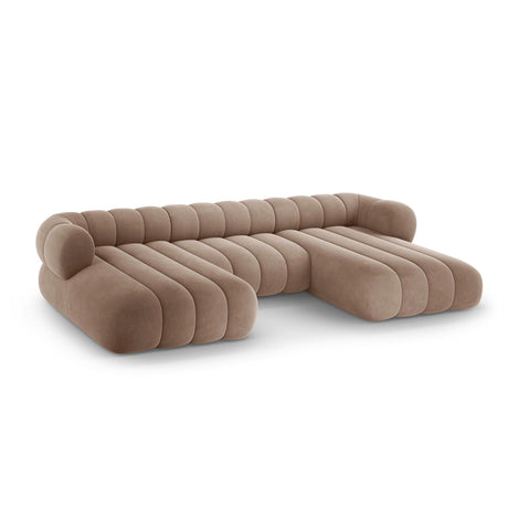 Koge 6-Sitzer Panorama Sofa aus Samt in Dunkelbeige (Vogue 3), Beine in Schwarzes Plastik, 348x165x70 cm von Cosmopolitan Design – Bild 4