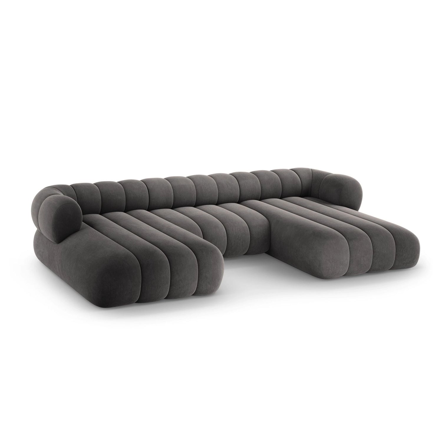 Koge 6-Sitzer Panorama Sofa aus Samt in Grau (Vogue 15), Beine in Schwarzes Plastik, 348x165x70 cm von Cosmopolitan Design – Bild 4