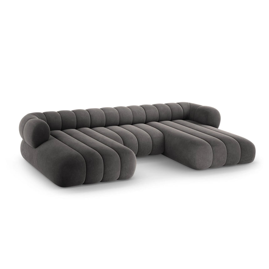 Koge 6-Sitzer Panorama Sofa aus Samt in Grau (Vogue 15), Beine in Schwarzes Plastik, 348x165x70 cm von Cosmopolitan Design – Bild 4