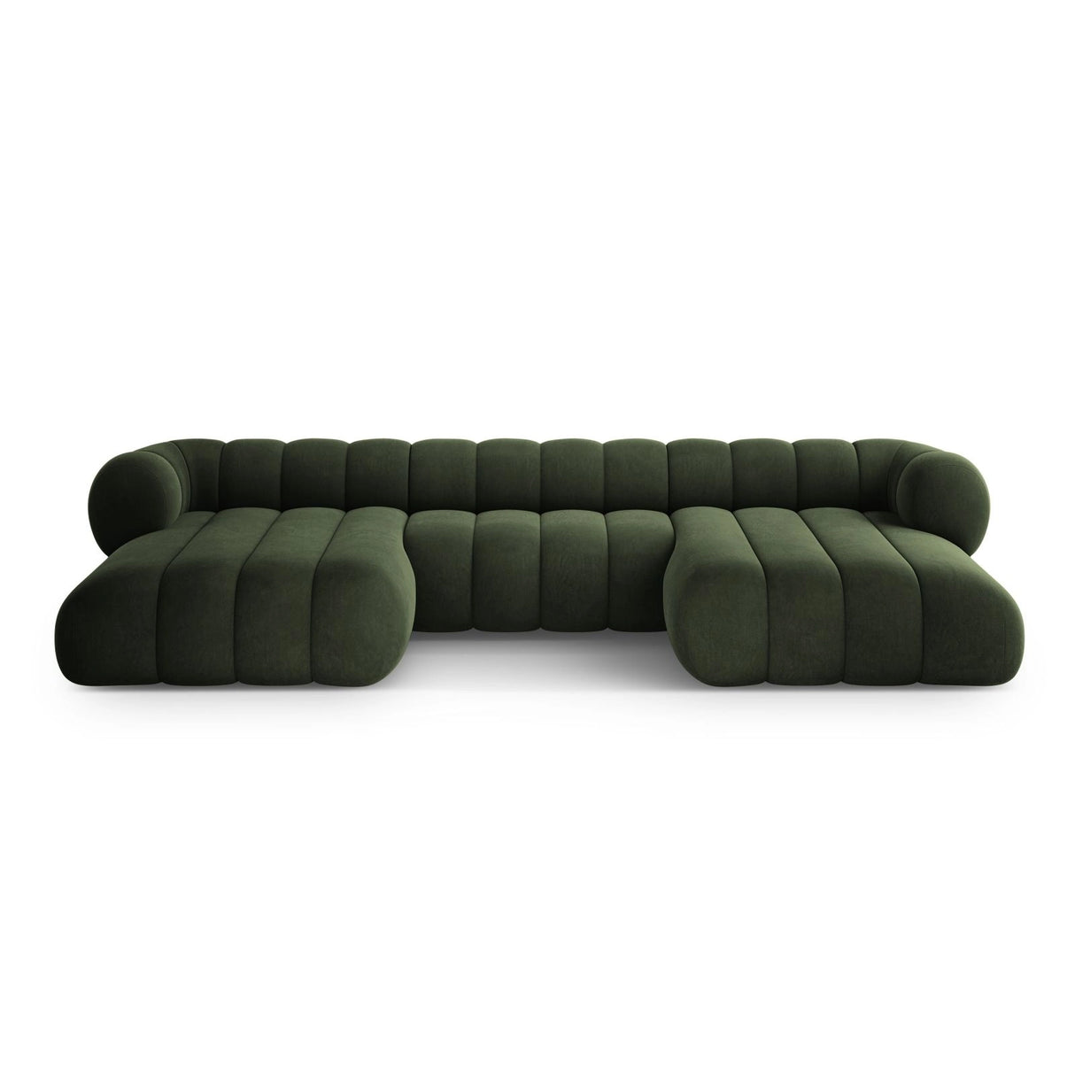 Koge 6-Sitzer Panorama Sofa aus Samt in Grün (Vogue 11), Beine in Schwarzes Plastik, 348x165x70 cm von Cosmopolitan Design – Bild 1