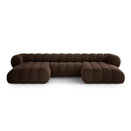 Koge 6-Sitzer Panorama Sofa aus Samt in Schokolade (Vogue 6), Beine in Schwarzes Plastik, 348x165x70 cm von Cosmopolitan Design – Bild 1