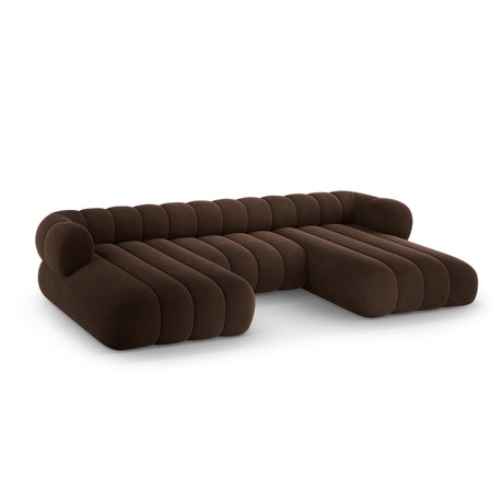 Koge 6-Sitzer Panorama Sofa aus Samt in Schokolade (Vogue 6), Beine in Schwarzes Plastik, 348x165x70 cm von Cosmopolitan Design – Bild 4