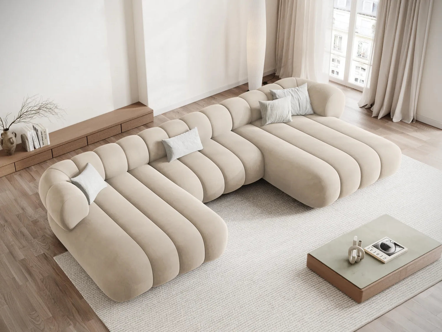 Koge 6-Sitzer Panorama Sofa aus Samt oder Chenille, 348x165x70 cm von Cosmopolitan Design – Bild 2