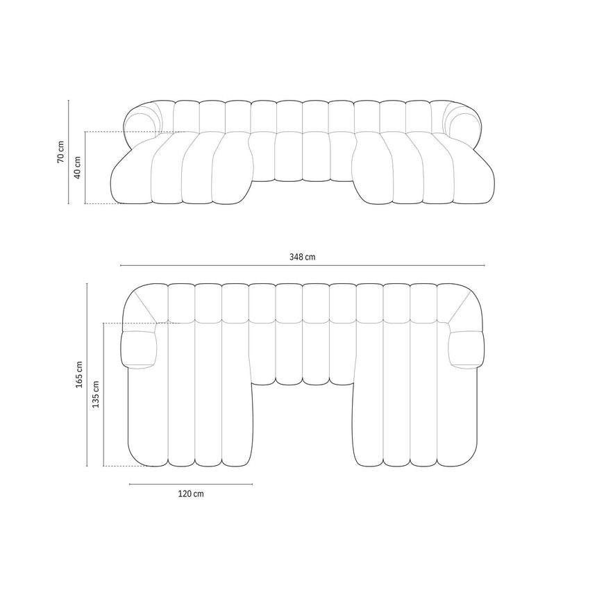 Koge 6-Sitzer Panorama Sofa aus Samt oder Chenille, 348x165x70 cm von Cosmopolitan Design – Bild 3