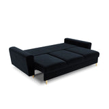 Kyoto 3-Sitzer Sofa mit Schlaffunktion und Stauraum, aus Samt in Dunkelblau (Riviera 79), 235x100x88 cm von Cosmopolitan Design – Bild 5