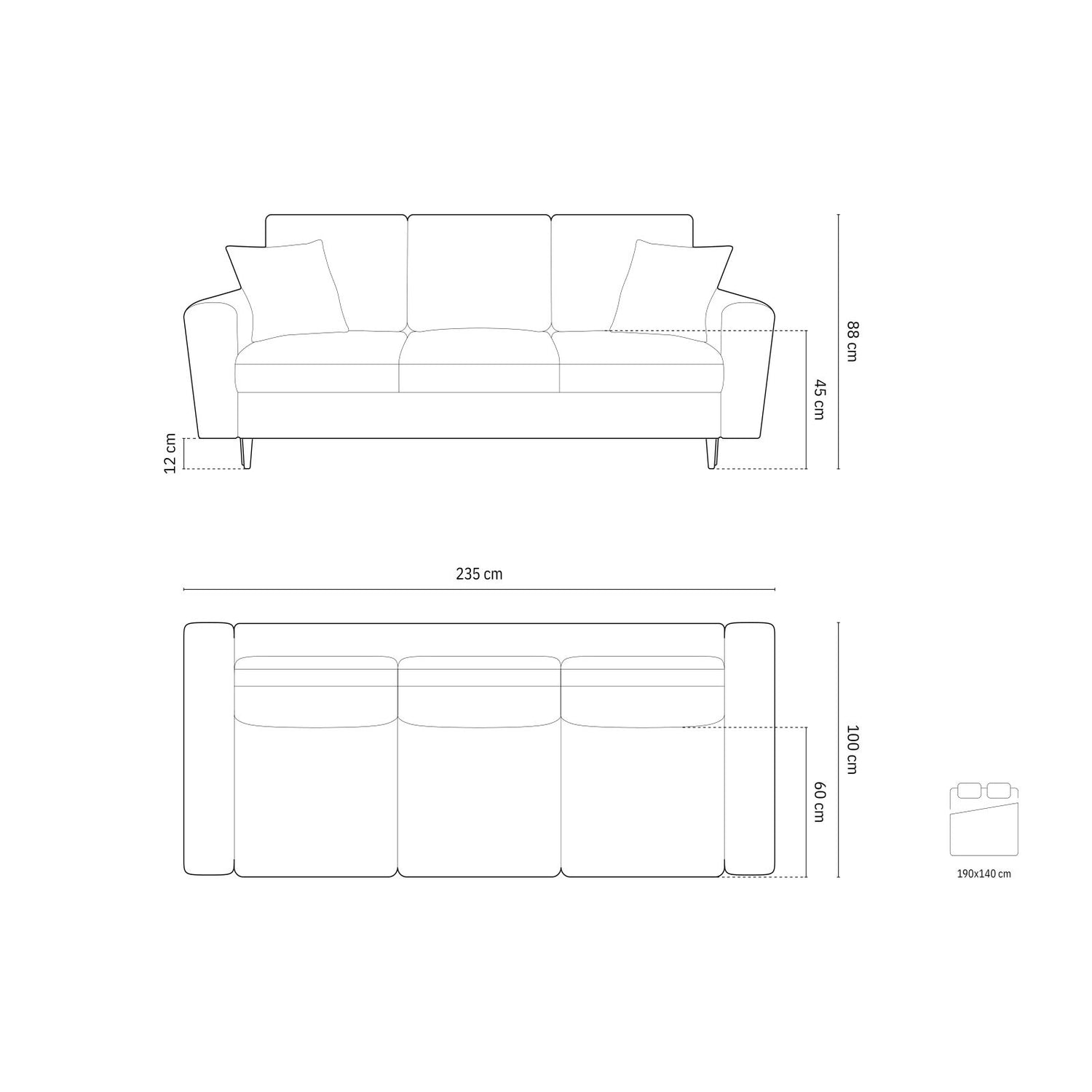 Kyoto 3-Sitzer Sofa mit Schlaffunktion und Stauraum, aus Samt in Flaschengrün (Riviera 38), 235x100x88 cm von Cosmopolitan Design – Bild 2
