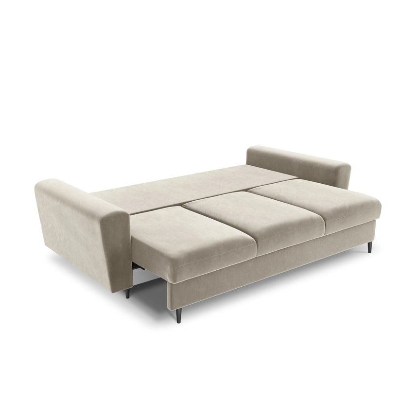 Kyoto 3-Sitzer Sofa mit Schlaffunktion und Stauraum, aus Samt in Hellbeige (Riviera 21), 235x100x88 cm von Cosmopolitan Design – Bild 5