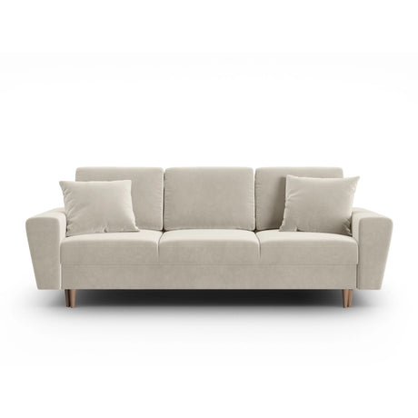 Kyoto 3-Sitzer Sofa mit Schlaffunktion und Stauraum, aus Samt in Hellbeige (Riviera 21), 235x100x88 cm von Cosmopolitan Design – Bild 1