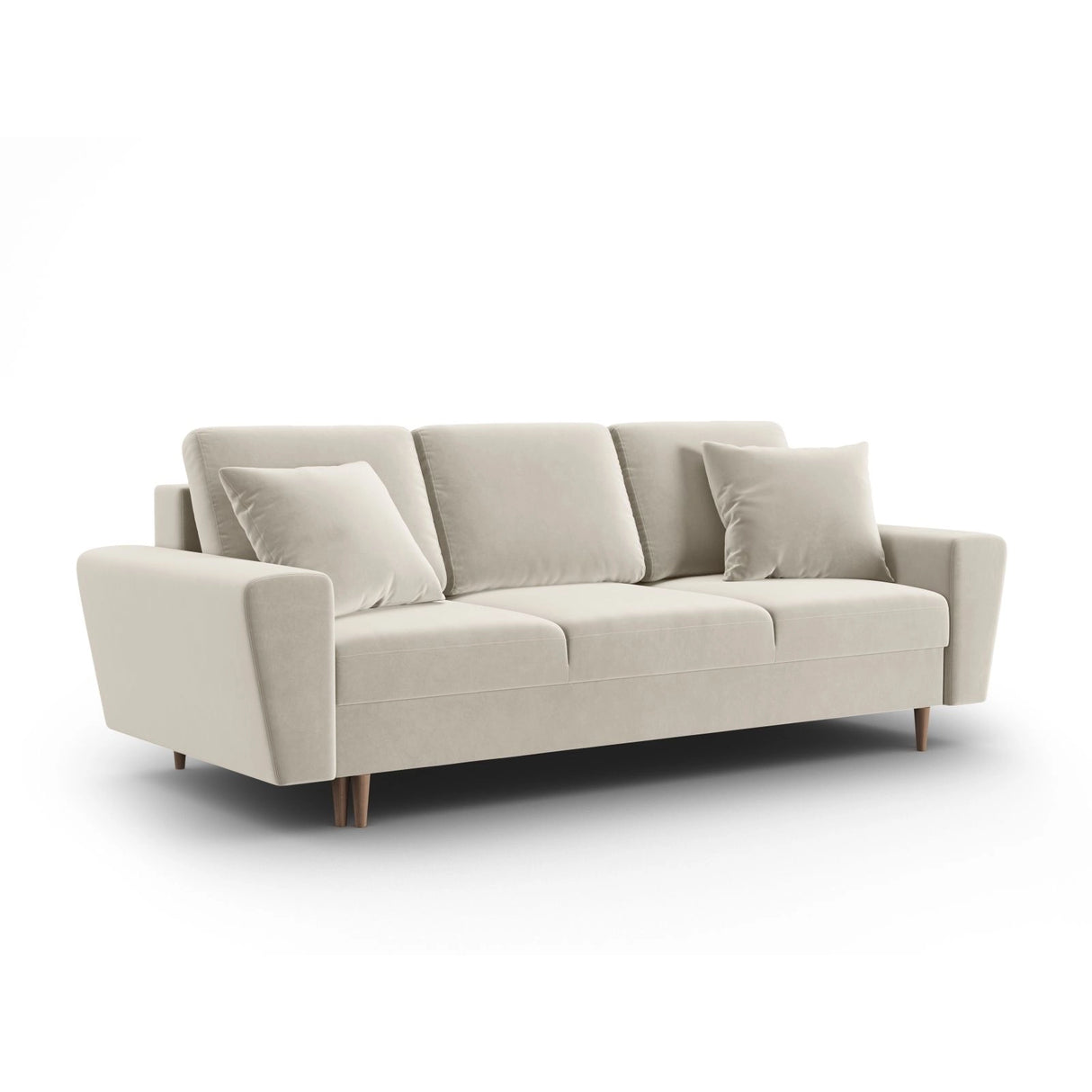 Kyoto 3-Sitzer Sofa mit Schlaffunktion und Stauraum, aus Samt in Hellbeige (Riviera 21), 235x100x88 cm von Cosmopolitan Design – Bild 3