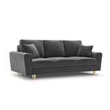 Kyoto 3-Sitzer Sofa mit Schlaffunktion und Stauraum, aus Samt in Hellgrau (Riviera 91), 235x100x88 cm von Cosmopolitan Design – Bild 1