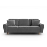 Kyoto 3-Sitzer Sofa mit Schlaffunktion und Stauraum, aus Samt in Hellgrau (Riviera 91), 235x100x88 cm von Cosmopolitan Design – Bild 1