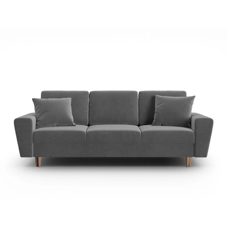Kyoto 3-Sitzer Sofa mit Schlaffunktion und Stauraum, aus Samt in Hellgrau (Riviera 91), 235x100x88 cm von Cosmopolitan Design – Bild 1