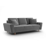 Kyoto 3-Sitzer Sofa mit Schlaffunktion und Stauraum, aus Samt in Hellgrau (Riviera 91), 235x100x88 cm von Cosmopolitan Design – Bild 3