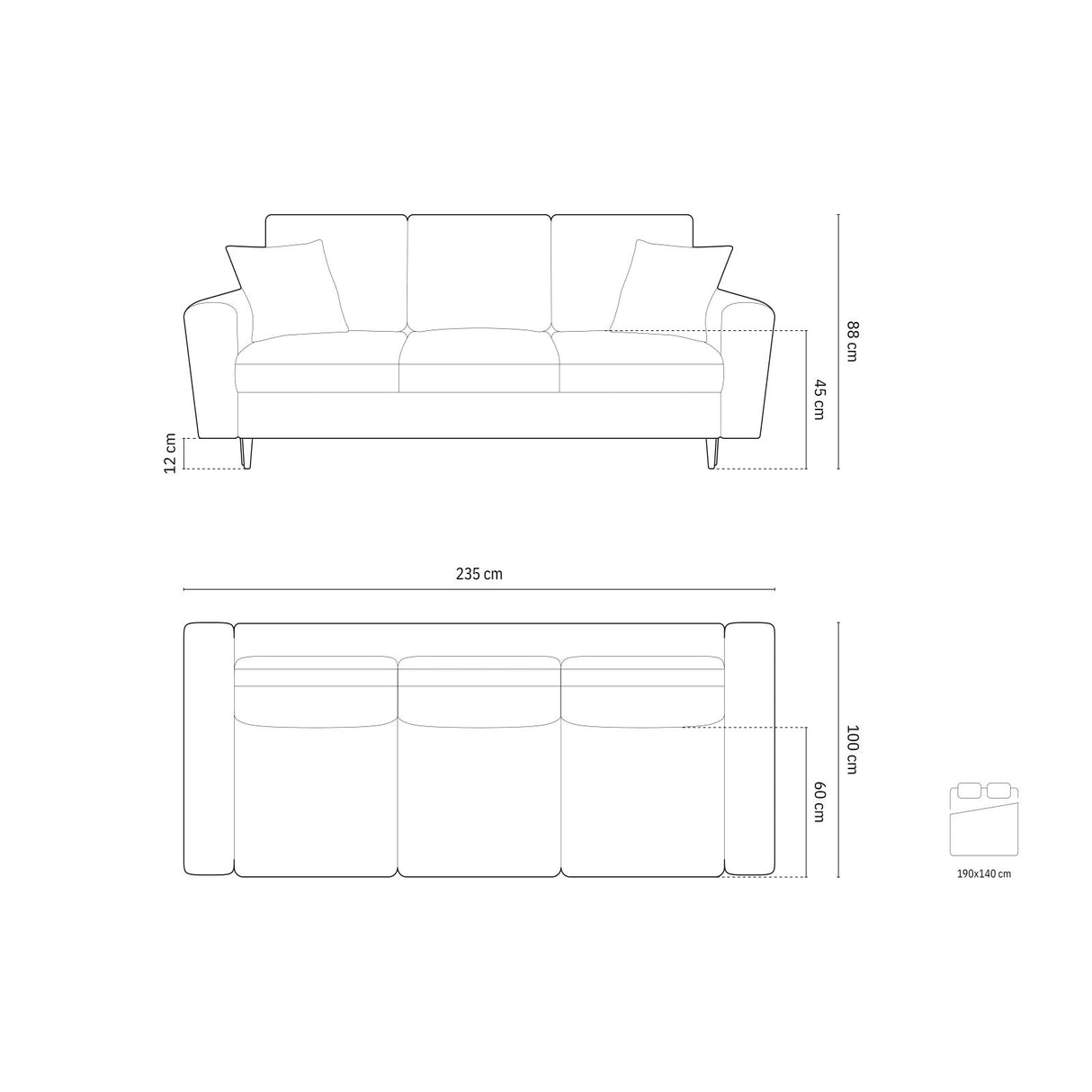 Kyoto 3-Sitzer Sofa mit Schlaffunktion und Stauraum, aus Samt in Petrol (Riviera 87), 235x100x88 cm von Cosmopolitan Design – Bild 2