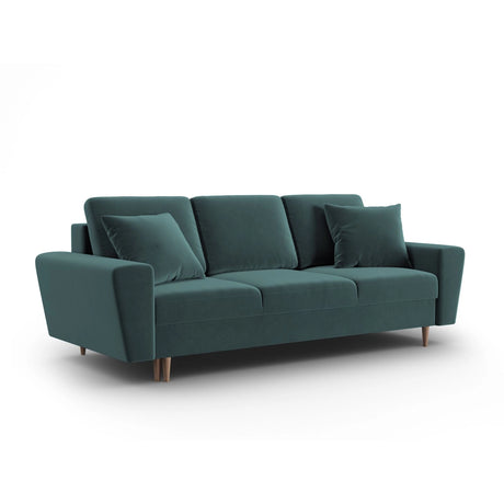 Kyoto 3-Sitzer Sofa mit Schlaffunktion und Stauraum, aus Samt in Petrol (Riviera 87), 235x100x88 cm von Cosmopolitan Design – Bild 3