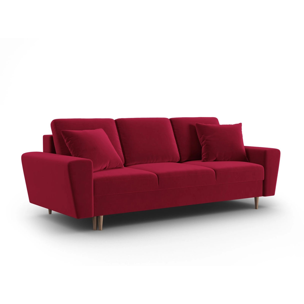 Kyoto 3-Sitzer Sofa mit Schlaffunktion und Stauraum, aus Samt in Rot (Riviera 61), 235x100x88 cm von Cosmopolitan Design – Bild 3