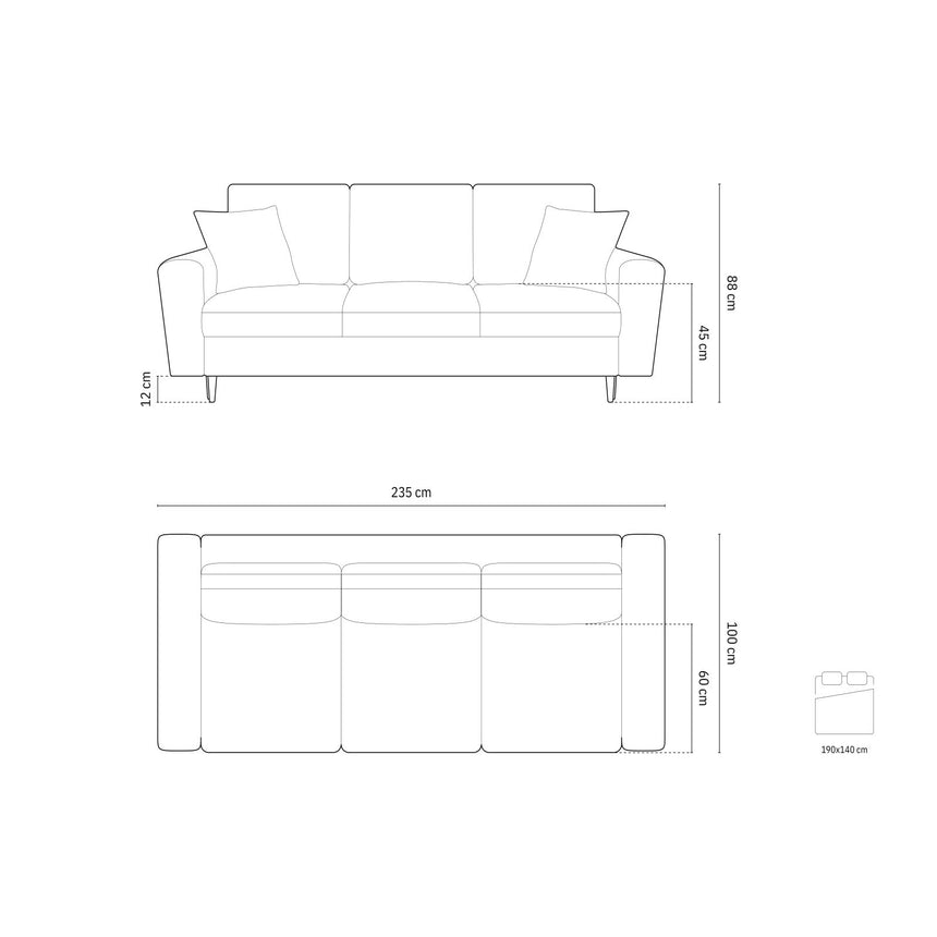 Kyoto 3-Sitzer Sofa mit Schlaffunktion und Stauraum, aus Samt in Schwarz (Riviera 100), 235x100x88 cm von Cosmopolitan Design – Bild 2