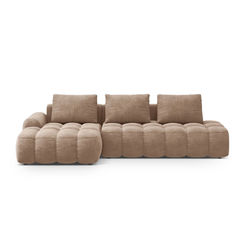 Linz 3-Sitzer Ecksofa mit Schlaffunktion, Linke Seite, aus Samt in Dunkelbeige (Vogue 3), 275x142 cm von Cosmopolitan Design – Bild 1