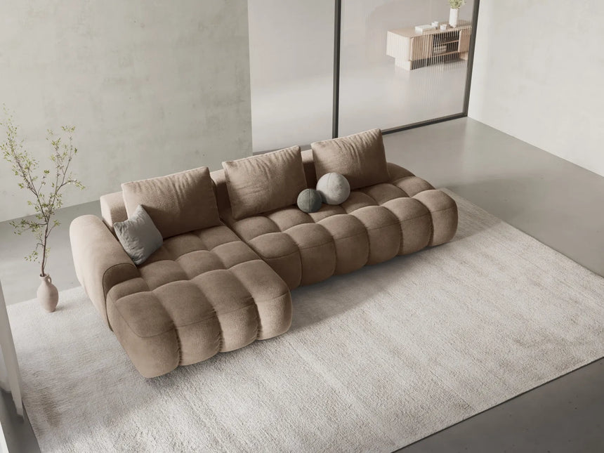 Linz 3-Sitzer Ecksofa mit Schlaffunktion, Linke Seite, aus Samt in Dunkelbeige (Vogue 3), 275x142 cm von Cosmopolitan Design – Bild 2