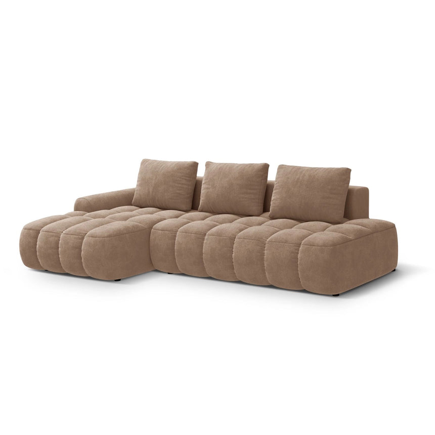 Linz 3-Sitzer Ecksofa mit Schlaffunktion, Linke Seite, aus Samt in Dunkelbeige (Vogue 3), 275x142 cm von Cosmopolitan Design – Bild 4