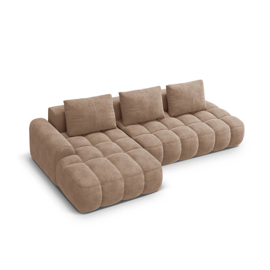 Linz 3-Sitzer Ecksofa mit Schlaffunktion, Linke Seite, aus Samt in Dunkelbeige (Vogue 3), 275x142 cm von Cosmopolitan Design – Bild 5
