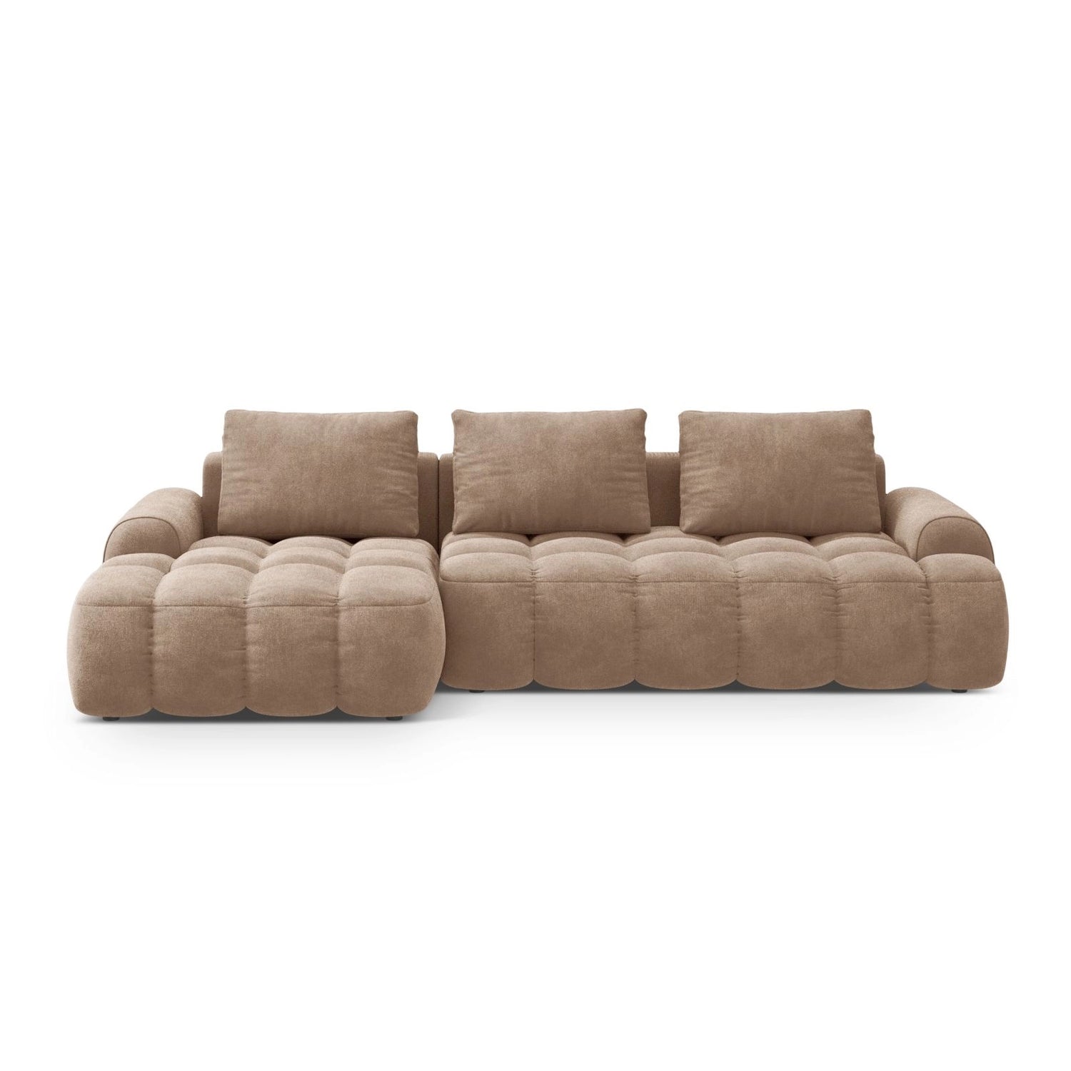 Linz 3-Sitzer Ecksofa mit Schlaffunktion, Linke Seite, aus Samt in Dunkelbeige (Vogue 3), 275x142 cm von Cosmopolitan Design – Bild 1