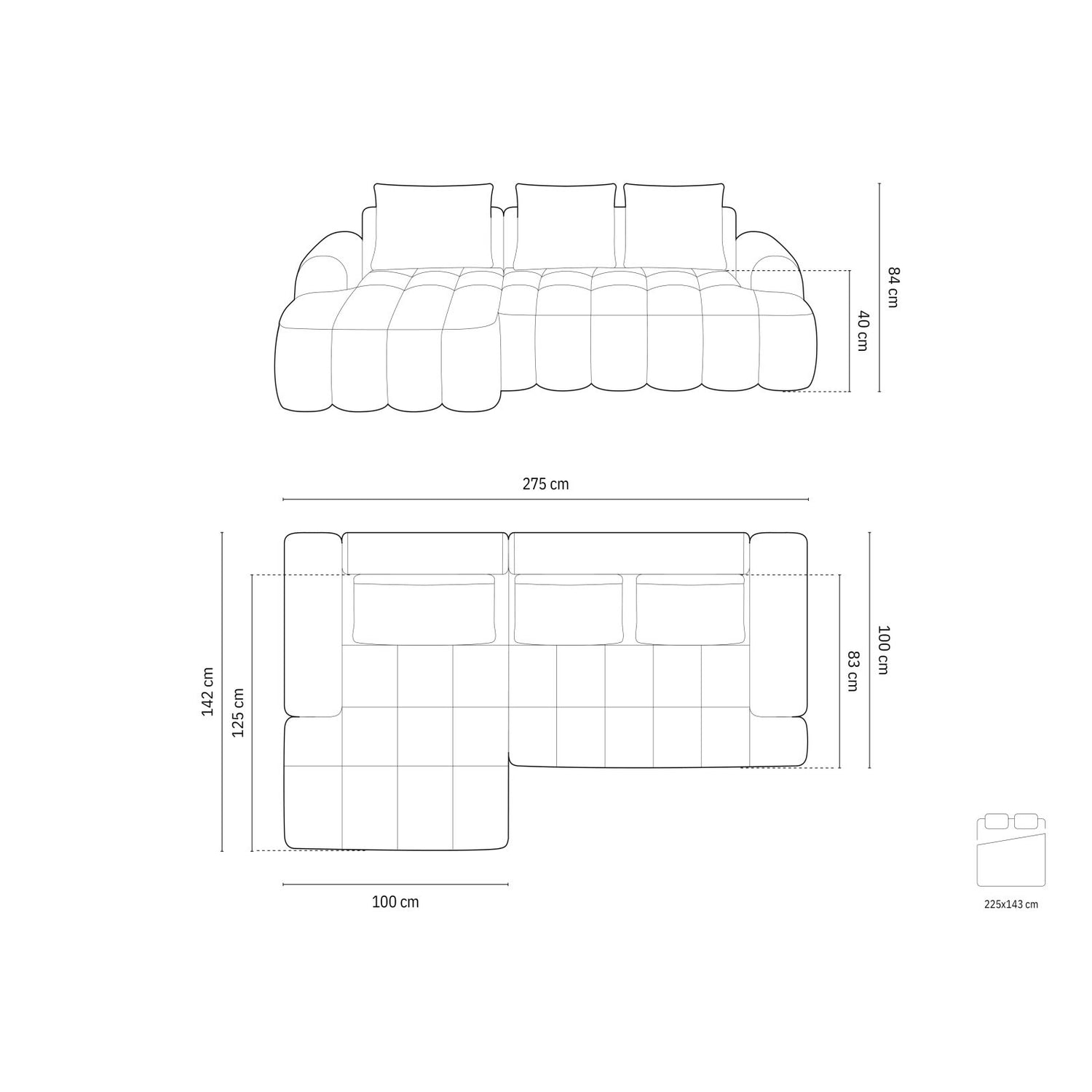 Linz 3-Sitzer Ecksofa mit Schlaffunktion, Linke Seite, aus Samt in Dunkelbeige (Vogue 3), 275x142 cm von Cosmopolitan Design – Bild 3