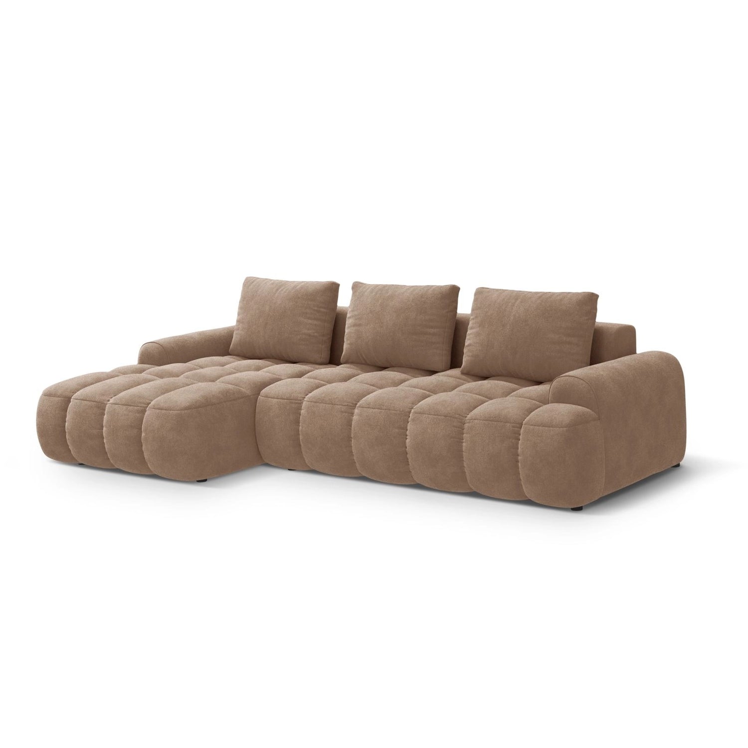 Linz 3-Sitzer Ecksofa mit Schlaffunktion, Linke Seite, aus Samt in Dunkelbeige (Vogue 3), 275x142 cm von Cosmopolitan Design – Bild 4