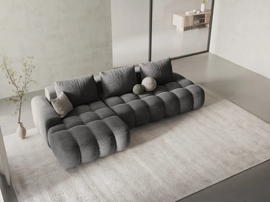 Linz 3-Sitzer Ecksofa mit Schlaffunktion, Linke Seite, aus Samt in Grau (Vogue 15), 275x142 cm von Cosmopolitan Design – Bild 2