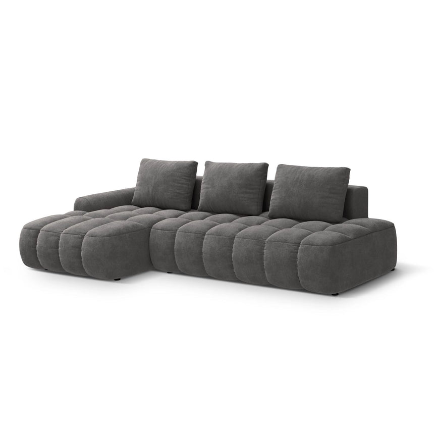 Linz 3-Sitzer Ecksofa mit Schlaffunktion, Linke Seite, aus Samt in Grau (Vogue 15), 275x142 cm von Cosmopolitan Design – Bild 4