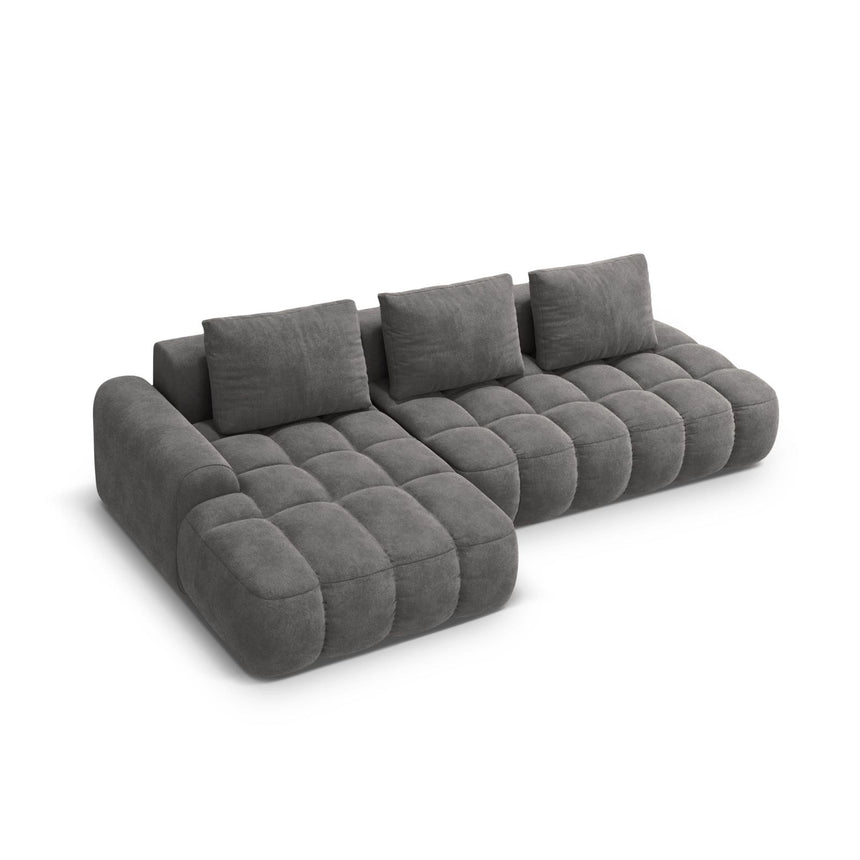 Linz 3-Sitzer Ecksofa mit Schlaffunktion, Linke Seite, aus Samt in Grau (Vogue 15), 275x142 cm von Cosmopolitan Design – Bild 5