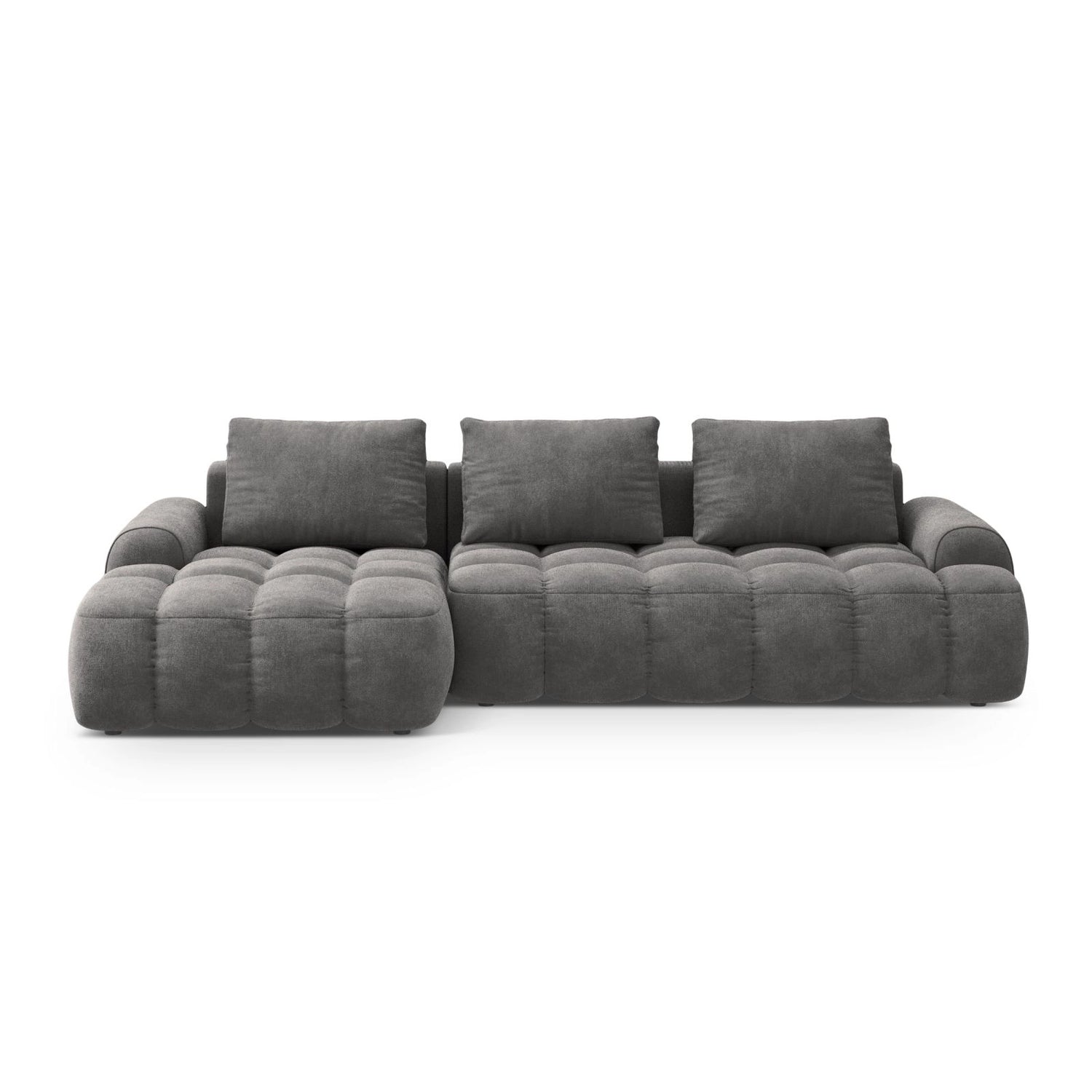 Linz 3-Sitzer Ecksofa mit Schlaffunktion, Linke Seite, aus Samt in Grau (Vogue 15), 275x142 cm von Cosmopolitan Design – Bild 1