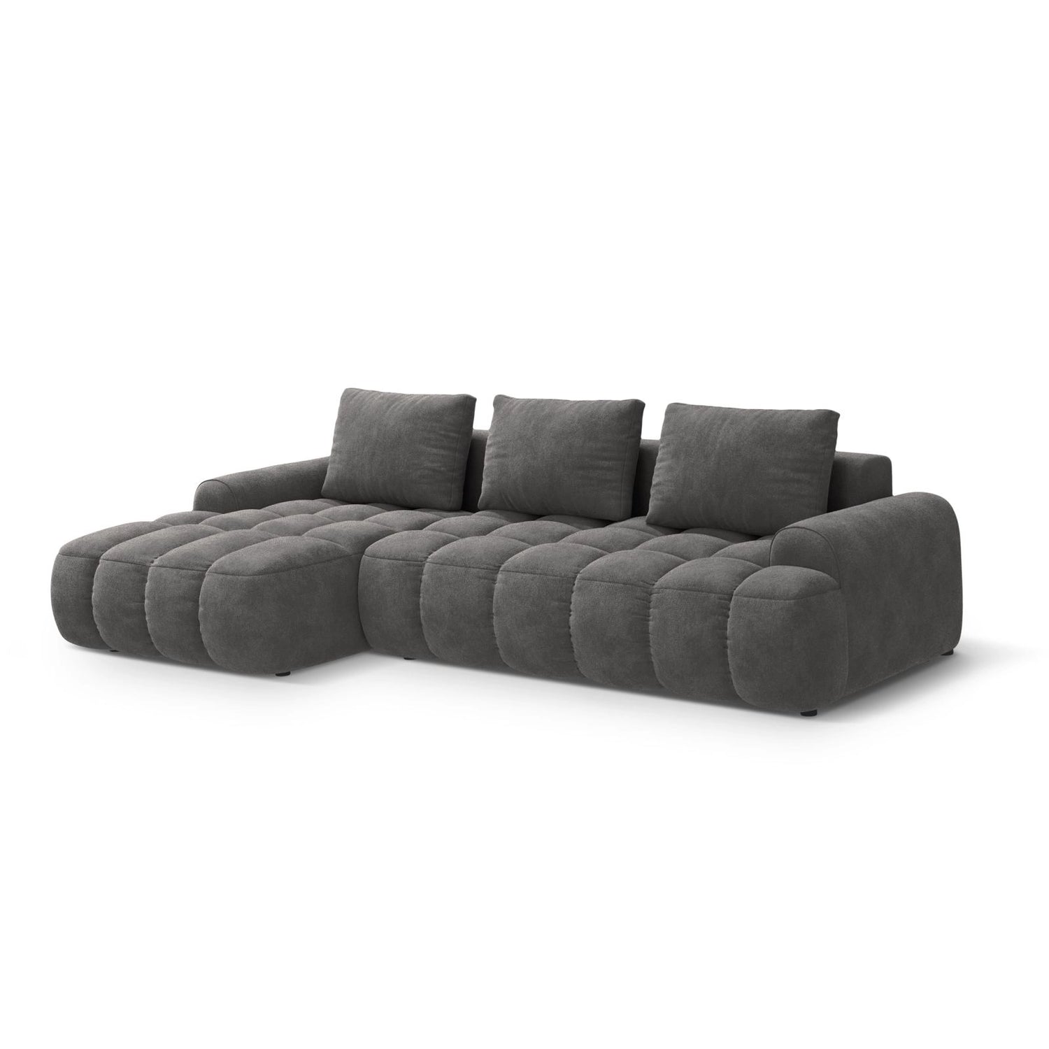 Linz 3-Sitzer Ecksofa mit Schlaffunktion, Linke Seite, aus Samt in Grau (Vogue 15), 275x142 cm von Cosmopolitan Design – Bild 4
