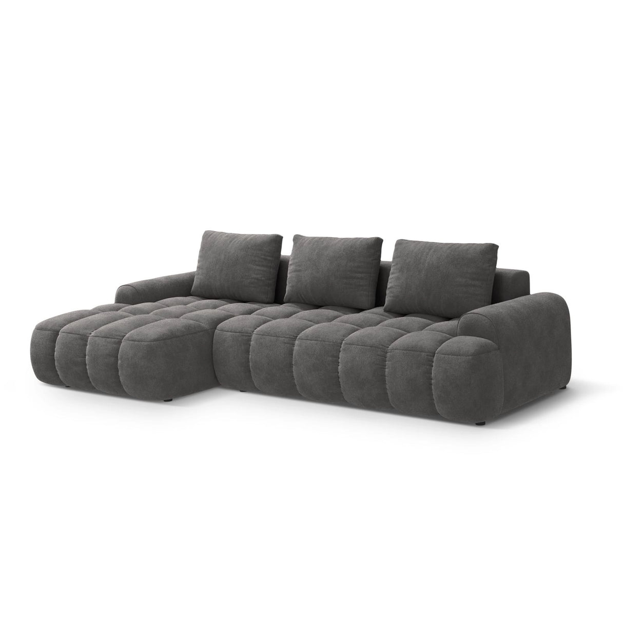 Linz 3-Sitzer Ecksofa mit Schlaffunktion, Linke Seite, aus Samt in Grau (Vogue 15), 275x142 cm von Cosmopolitan Design – Bild 4
