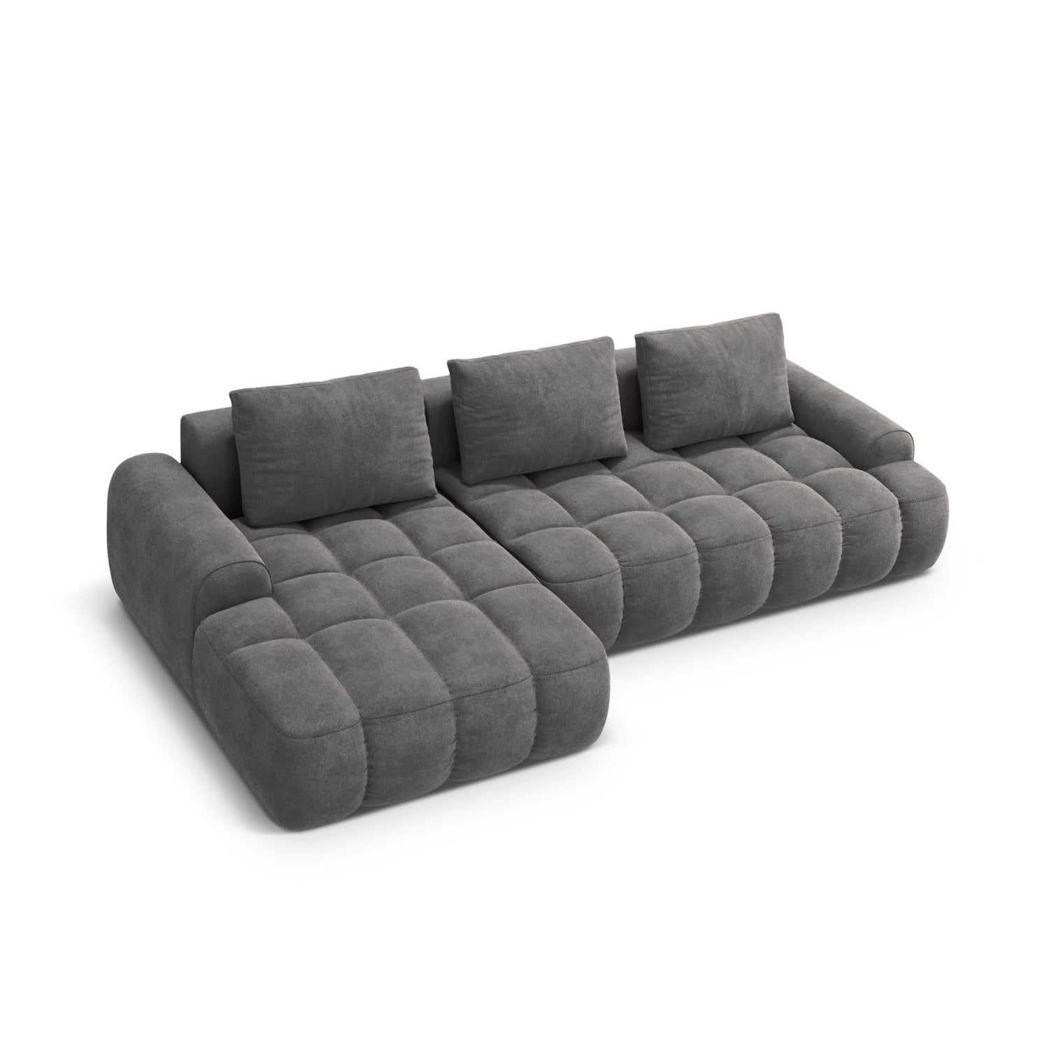 Linz 3-Sitzer Ecksofa mit Schlaffunktion, Linke Seite, aus Samt in Grau (Vogue 15), 275x142 cm von Cosmopolitan Design – Bild 5