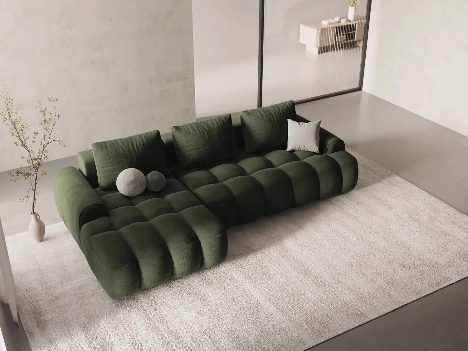 Linz 3-Sitzer Ecksofa mit Schlaffunktion, Linke Seite, aus Samt in Grün (Vogue 11), 275x142 cm von Cosmopolitan Design – Bild 2