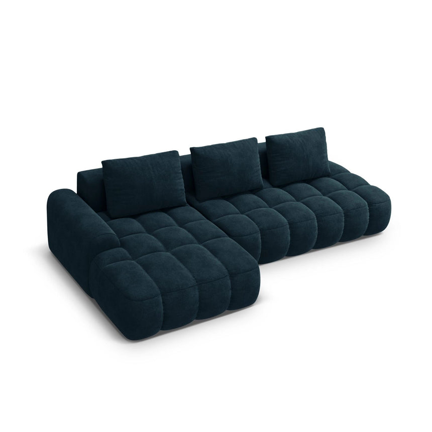 Linz 3-Sitzer Ecksofa mit Schlaffunktion, Linke Seite, aus Samt in Tiefes Petrol (Vogue 13), 275x142 cm von Cosmopolitan Design – Bild 5