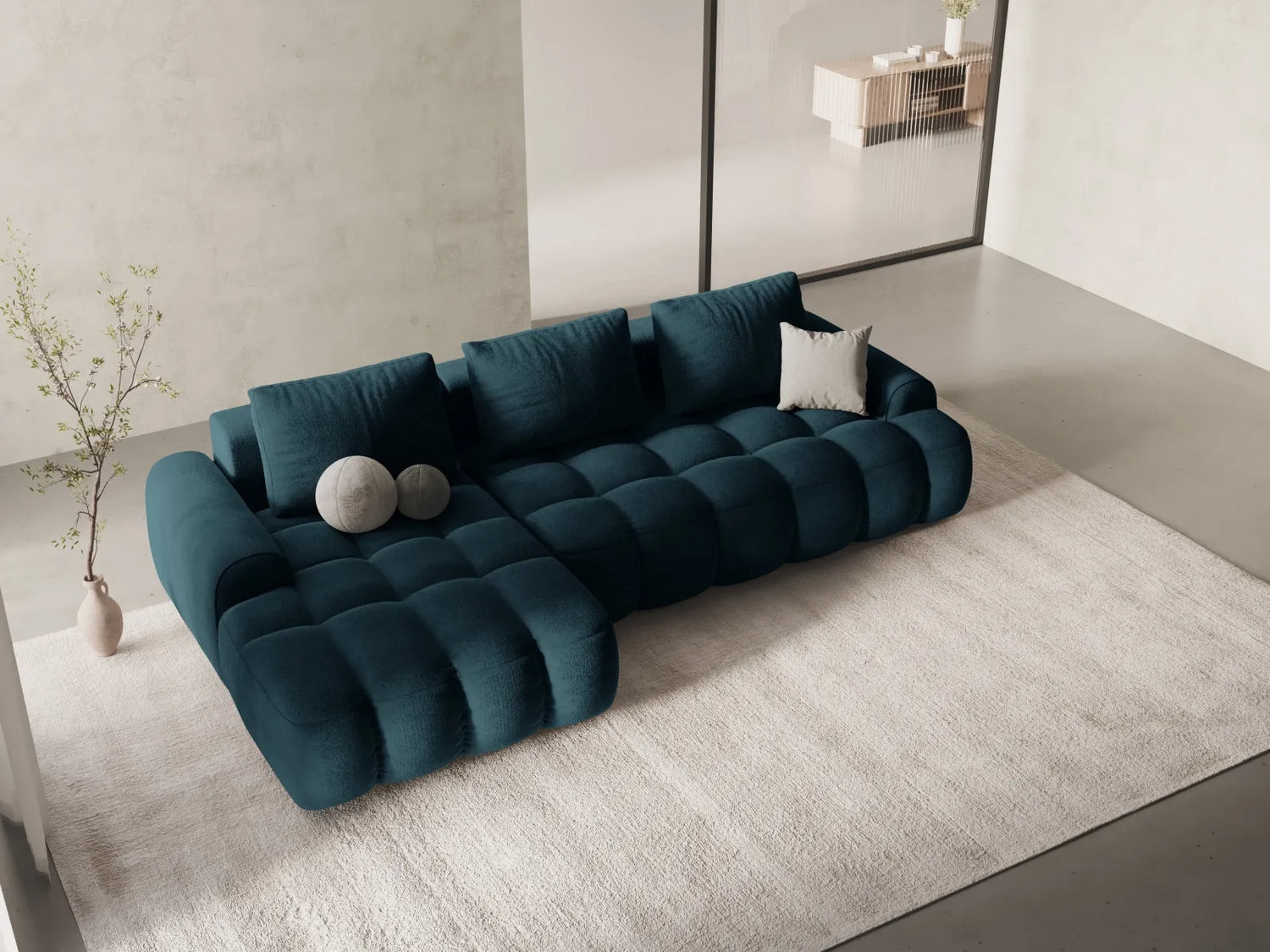 Linz 3-Sitzer Ecksofa mit Schlaffunktion, Linke Seite, aus Samt in Tiefes Petrol (Vogue 13), 275x142 cm von Cosmopolitan Design – Bild 2