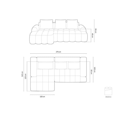 Linz 3-Sitzer Ecksofa mit Schlaffunktion, Linke Seite, aus Samt oder Strukturstoff, 275x142 cm von Cosmopolitan Design – Bild 3
