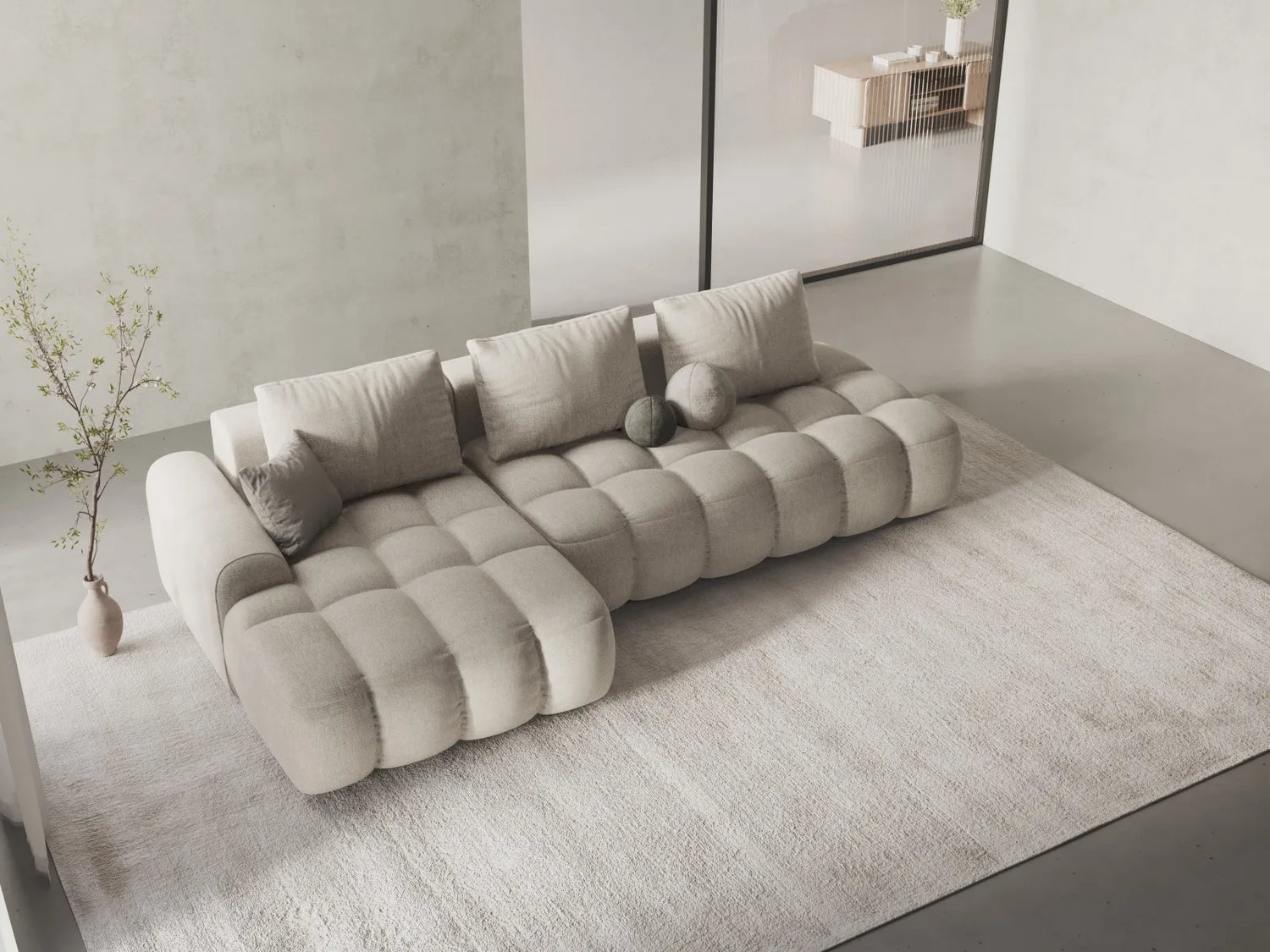 Linz 3-Sitzer Ecksofa mit Schlaffunktion, Linke Seite, aus Strukturierter Stoff in Beige (Sorella 03), 275x142 cm von Cosmopolitan Design – Bild 2