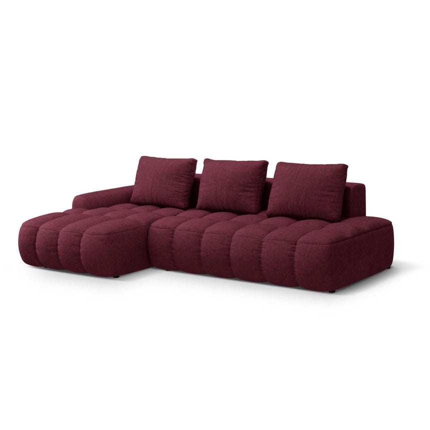 Linz 3-Sitzer Ecksofa mit Schlaffunktion, Linke Seite, aus Strukturierter Stoff in Burgund (Sorella 59), 275x142 cm von Cosmopolitan Design – Bild 4