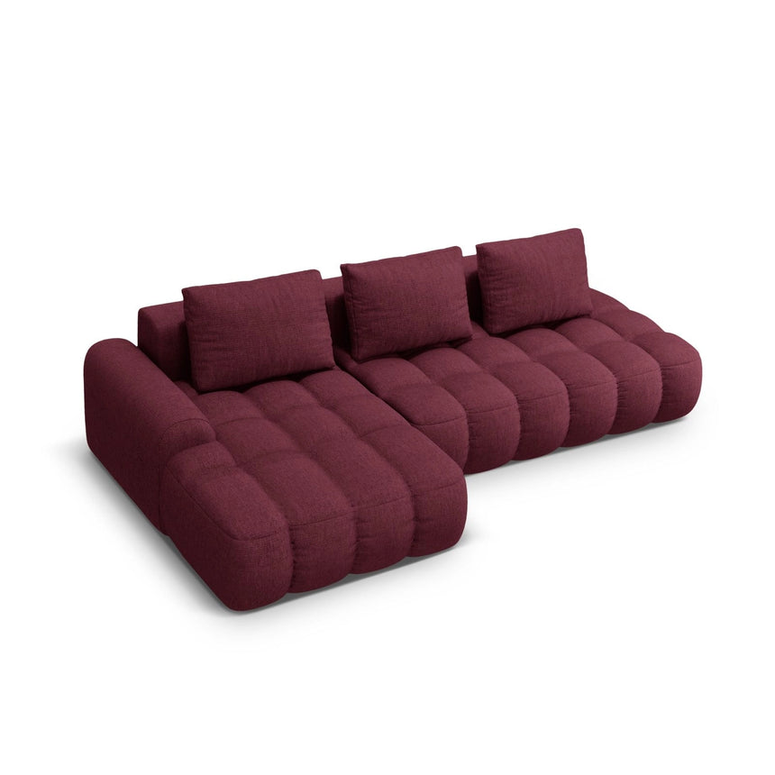Linz 3-Sitzer Ecksofa mit Schlaffunktion, Linke Seite, aus Strukturierter Stoff in Burgund (Sorella 59), 275x142 cm von Cosmopolitan Design – Bild 5