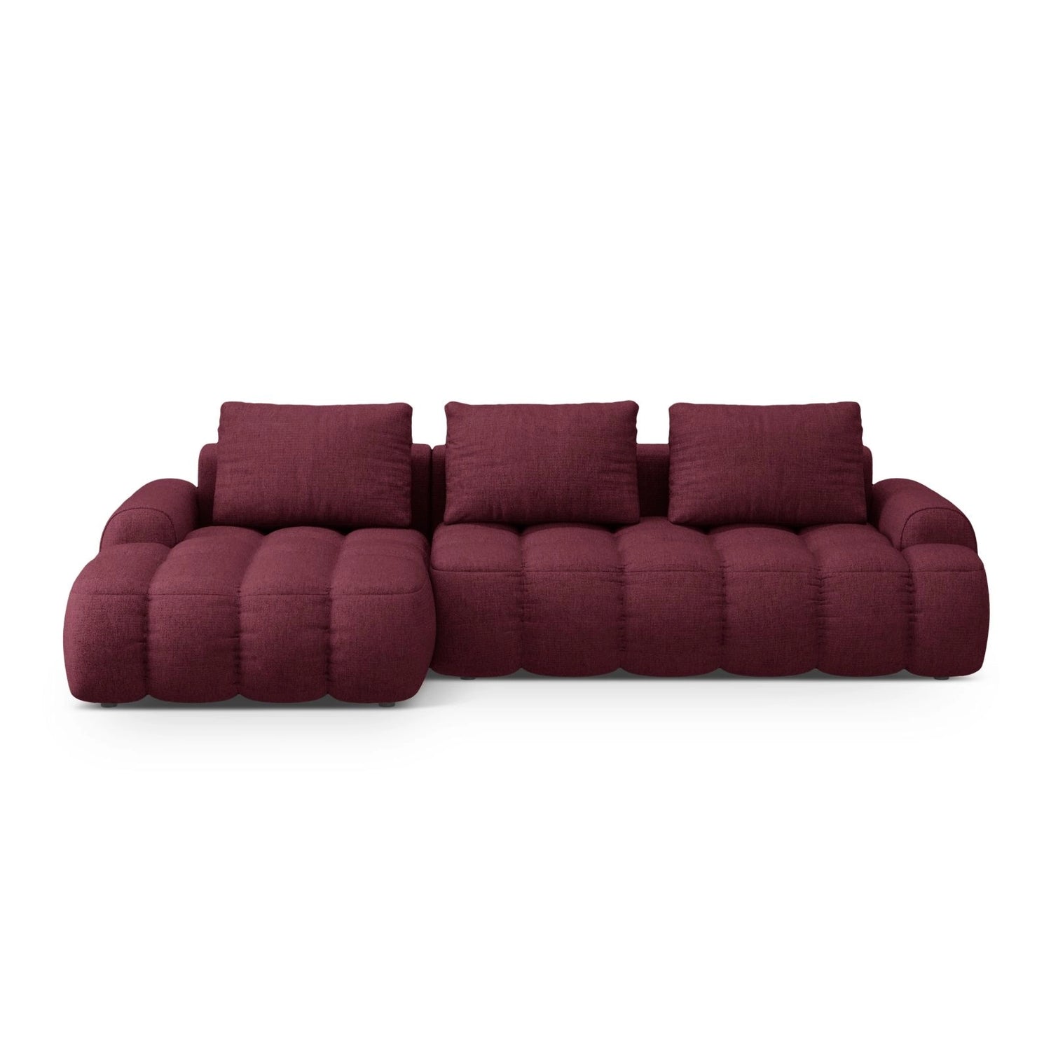 Linz 3-Sitzer Ecksofa mit Schlaffunktion, Linke Seite, aus Strukturierter Stoff in Burgund (Sorella 59), 275x142 cm von Cosmopolitan Design – Bild 1