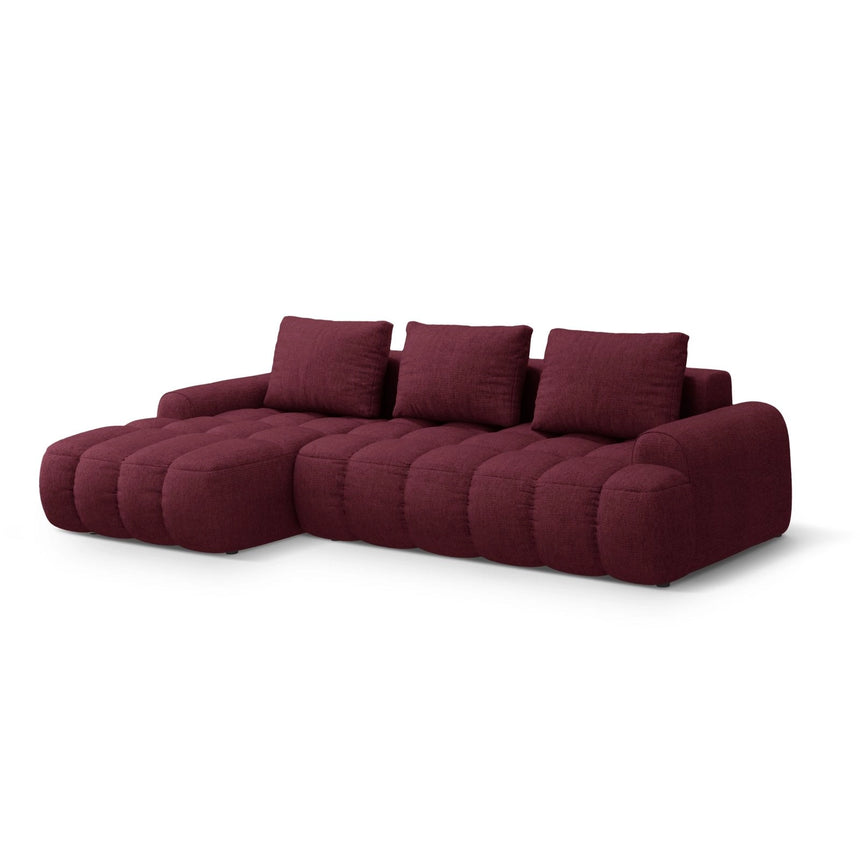 Linz 3-Sitzer Ecksofa mit Schlaffunktion, Linke Seite, aus Strukturierter Stoff in Burgund (Sorella 59), 275x142 cm von Cosmopolitan Design – Bild 4