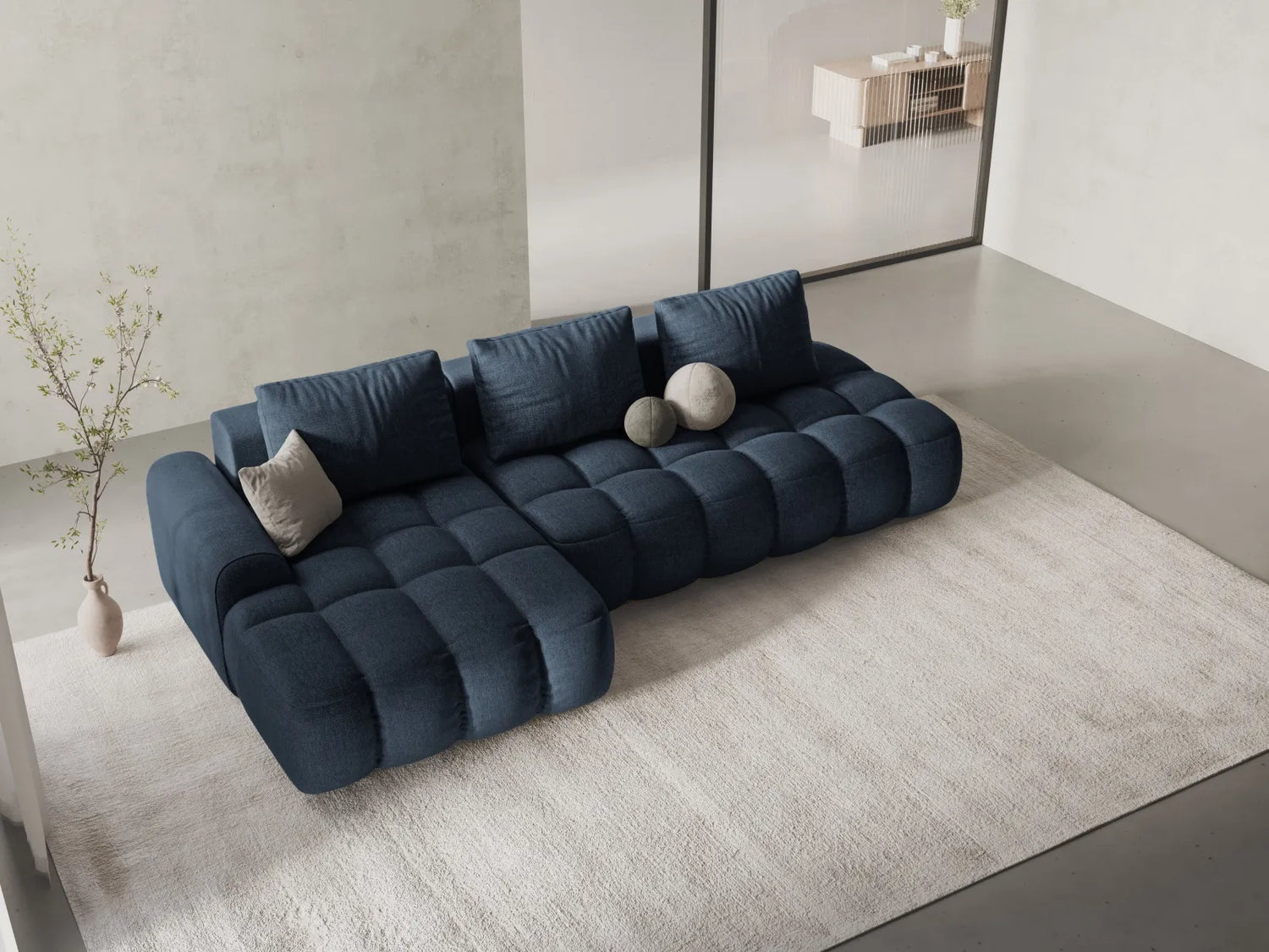 Linz 3-Sitzer Ecksofa mit Schlaffunktion, Linke Seite, aus Strukturierter Stoff in Dunkelblau (Sorella 77), 275x142 cm von Cosmopolitan Design – Bild 2