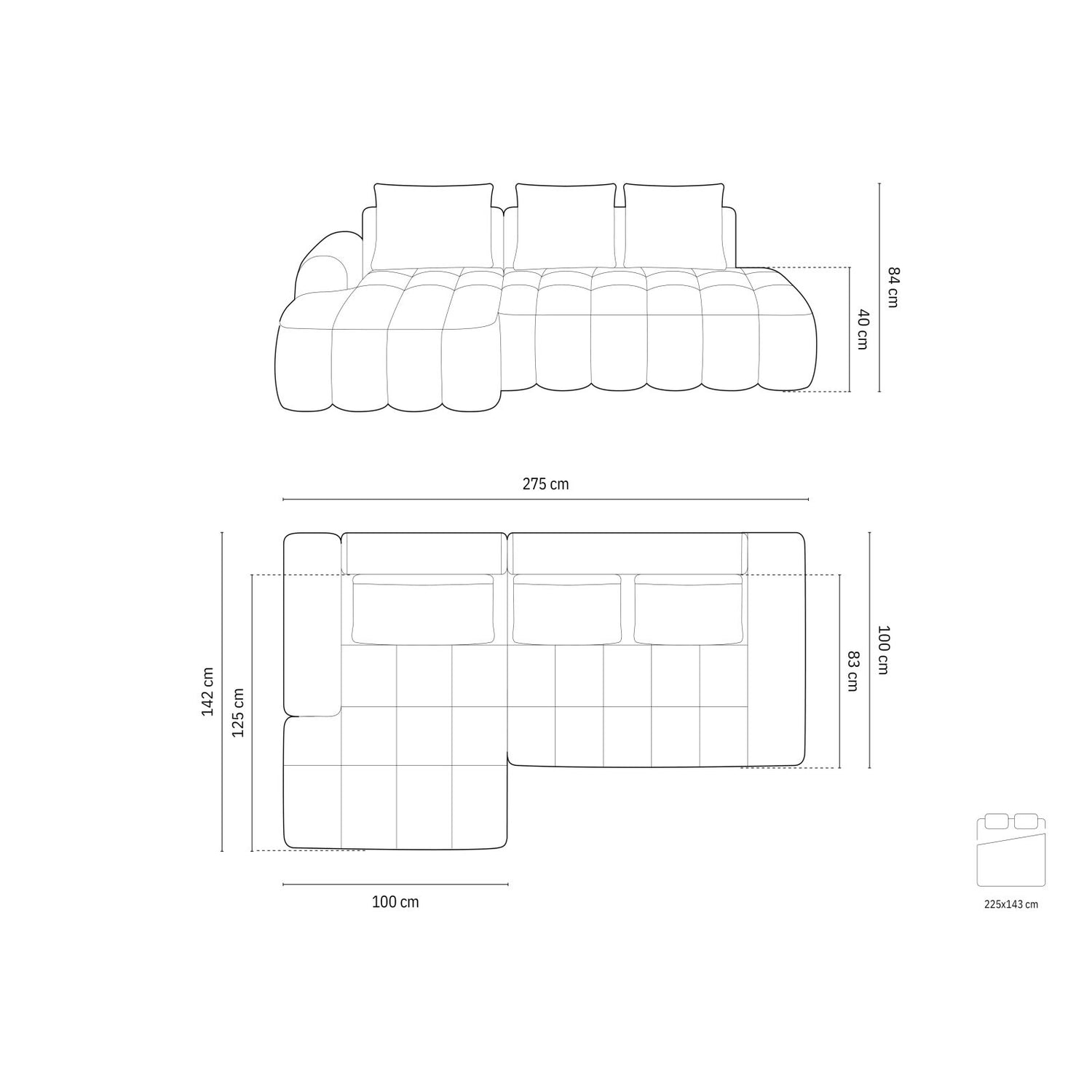 Linz 3-Sitzer Ecksofa mit Schlaffunktion, Linke Seite, aus Strukturierter Stoff in Dunkelblau (Sorella 77), 275x142 cm von Cosmopolitan Design – Bild 3