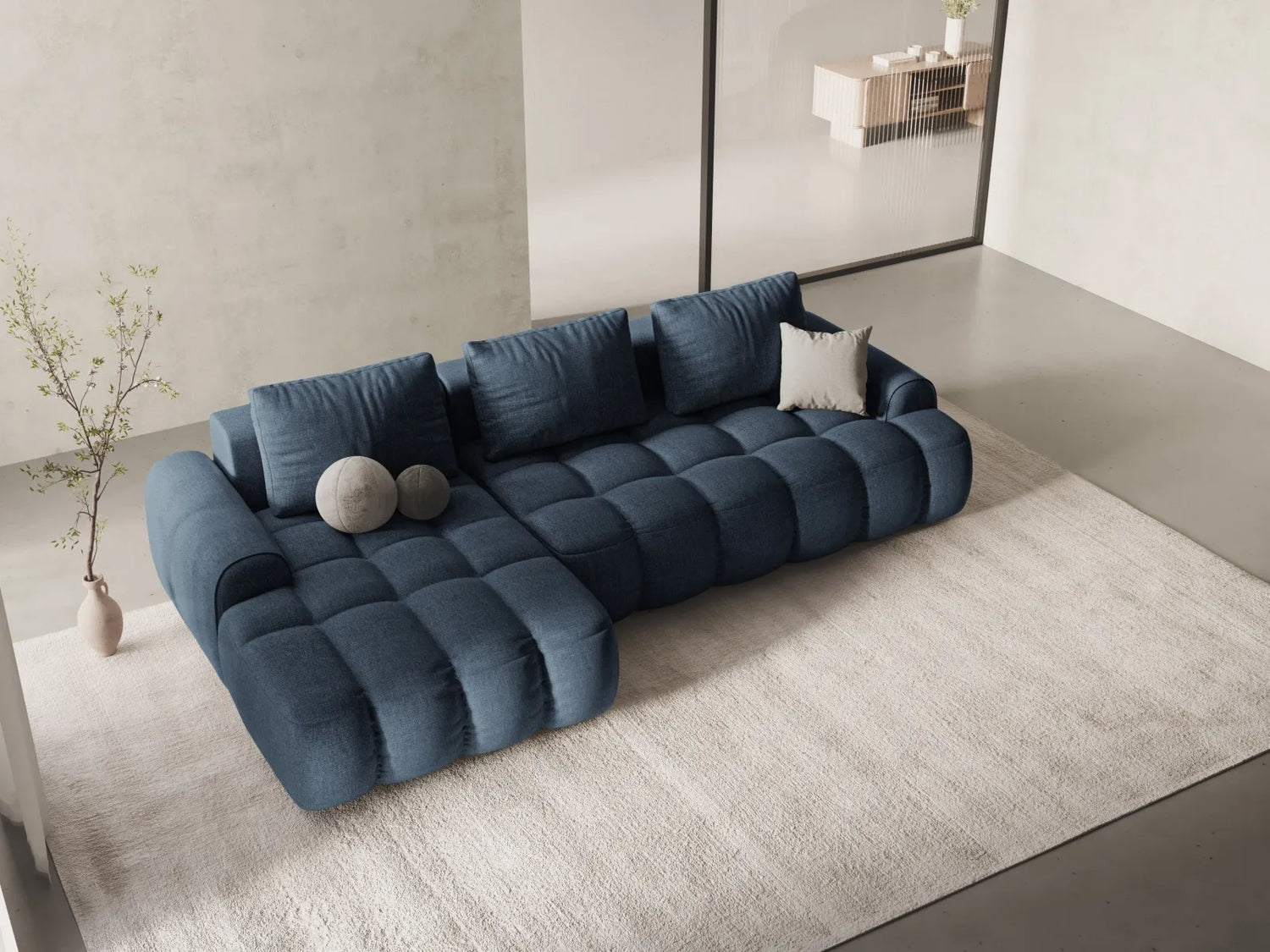 Linz 3-Sitzer Ecksofa mit Schlaffunktion, Linke Seite, aus Strukturierter Stoff in Dunkelblau (Sorella 77), 275x142 cm von Cosmopolitan Design – Bild 2